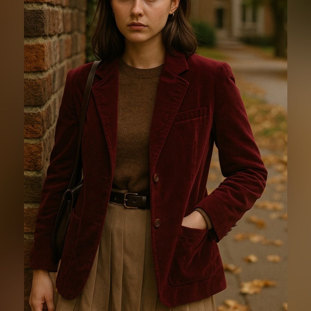 Vintage 70s Velvet Womens 100% Cotton Button Peak Lapel Blazer Academia Preppy